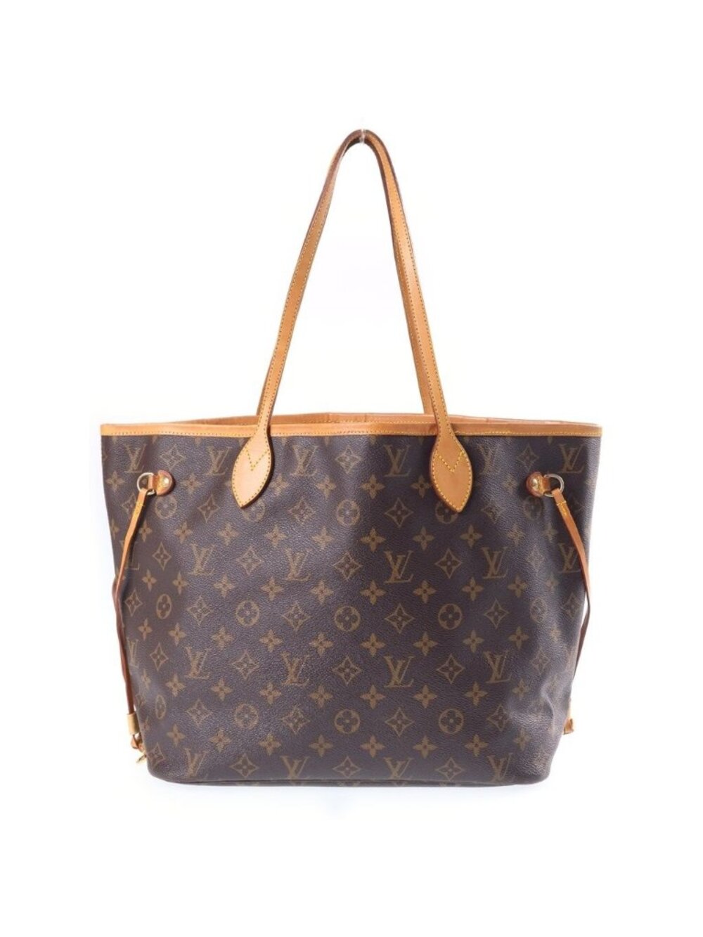 Louis Vuitton Monogram Neverfull MM Vintage Tote Bag Brown Leather Gold